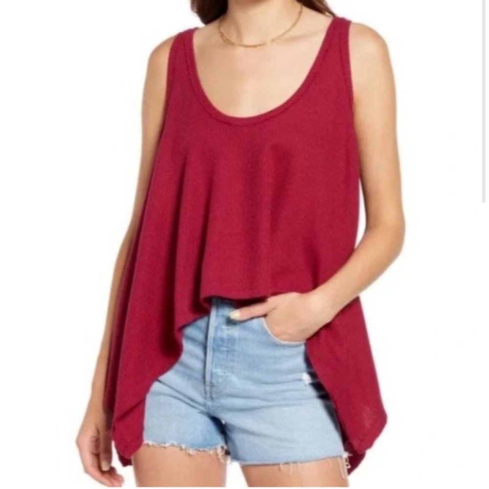 Free People Red Scoop Neck Flowy Tank Top